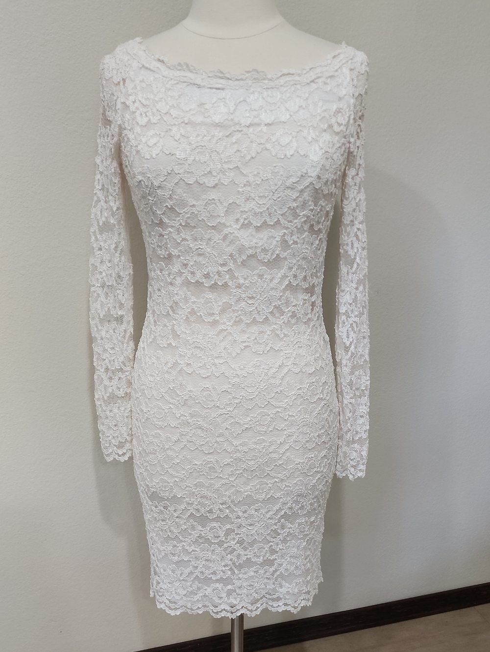 Vintage White Lace Long Sleeve Mini Dress Bridal Prom Rush 80s 90s size 6/Small